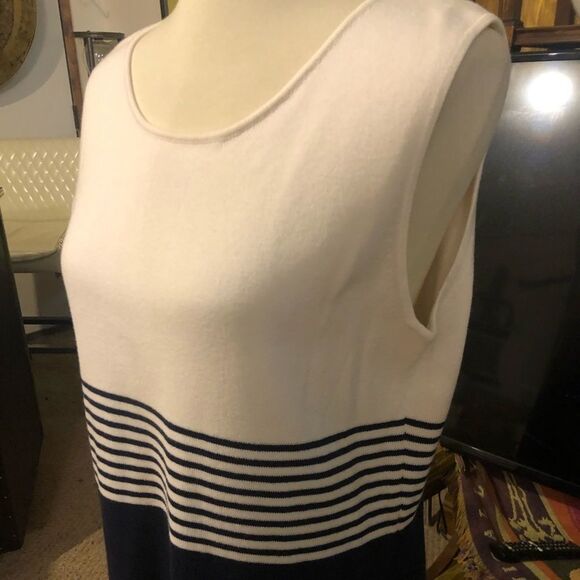 Jessica Holbrook Easy Care Navy Blue & White Striped Sleeveless Sweater Dress Si - Picture 13 of 16